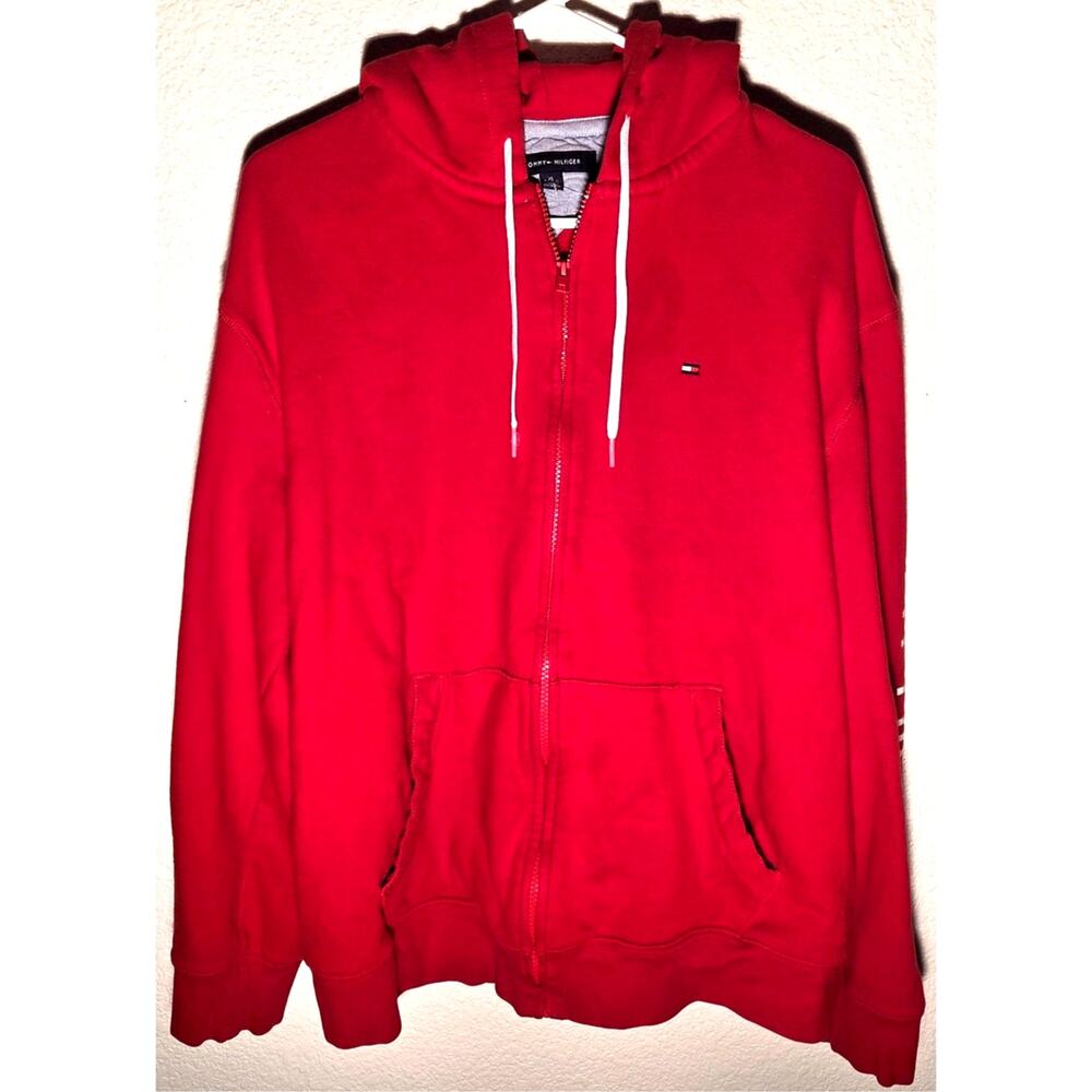Tommy Hilfiger Men's XL Full Zip Hoodie - Vibrant Red
